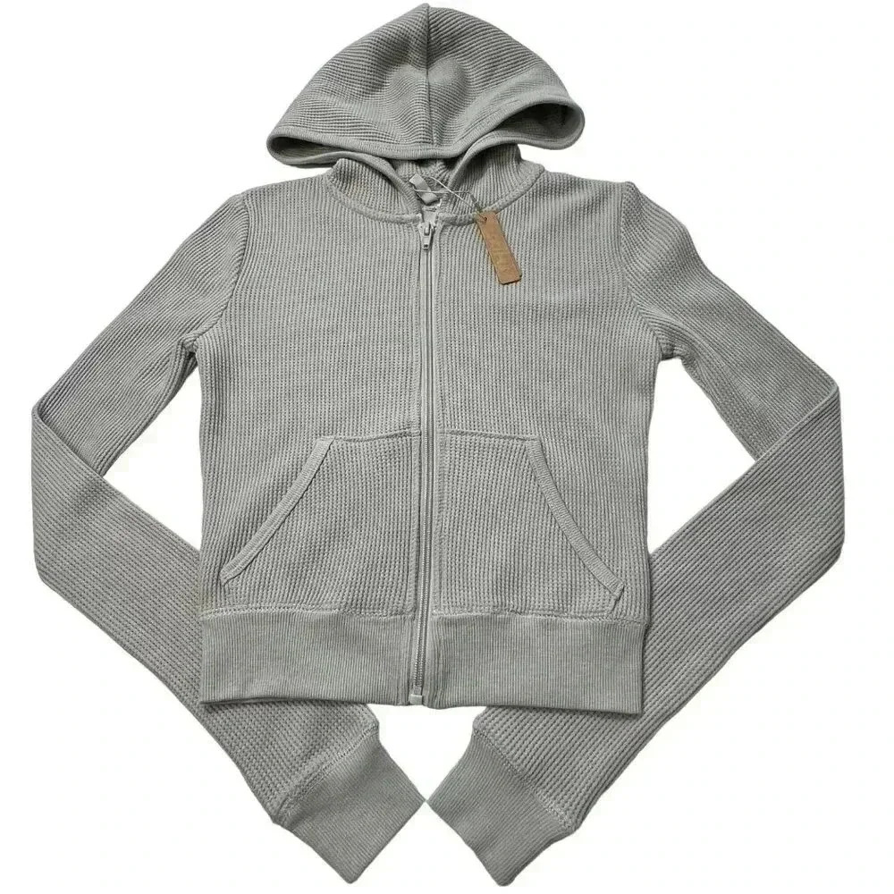 SKIMS Waffle Knit Zip Up Hoodie Talc XXS